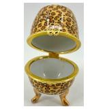 Set of 3 Decorative Porcelain Egg Trinket Boxes with Stands and Painted Designs