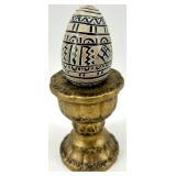 Set of 5 Decorative Eggs with Brass Stands and Pedestal including Stone Eggs