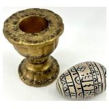 Set of 5 Decorative Eggs with Brass Stands and Pedestal including Stone Eggs