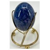 Set of 5 Decorative Eggs with Brass Stands and Pedestal including Stone Eggs