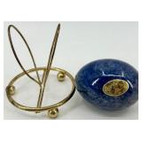 Set of 5 Decorative Eggs with Brass Stands and Pedestal including Stone Eggs