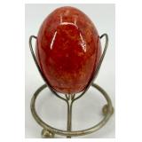 Set of 5 Decorative Eggs with Brass Stands and Pedestal including Stone Eggs