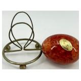 Set of 5 Decorative Eggs with Brass Stands and Pedestal including Stone Eggs