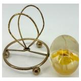 Set of 5 Decorative Eggs with Brass Stands and Pedestal including Stone Eggs