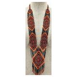 Beaded Ukrainian Necklace with Orange and Black Geometric Pattern