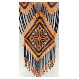 Beaded Ukrainian Necklace with Orange and Black Geometric Pattern