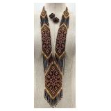 Beaded Ukrainian Necklace and Clip-On Earrings Set with Geometric Pattern