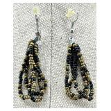 Ukrainian Multi-Strand Black and Gold Beaded Necklace and Earring Set