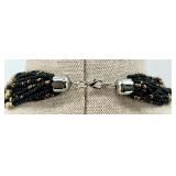 Ukrainian Multi-Strand Black and Gold Beaded Necklace and Earring Set