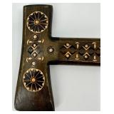 Ukrainian Hand-Carved Wooden Cane with Decorative Geometric Designs