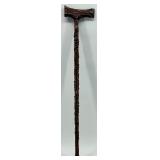 Ukrainian Carved Wooden Walking Cane with Ornate Detailing