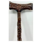 Ukrainian Carved Wooden Walking Cane with Ornate Detailing