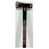 Ukrainian Decorative Wooden Cane with Intricate Folk Art Patterns