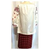 Ukrainian Folk Clothing Set with Embroidered Blouses, Vest, and Plaid Skirt