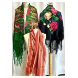 Set of 3 Colorful Vintage Scarves and Shawls with Floral and Stripe Patterns