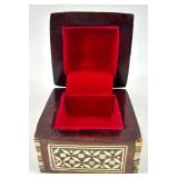 Handcrafted Ukrainian Wooden Inlay Trinket Box with Red Velvet Interior