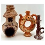 Set of 3 Vintage Ukrainian Pottery Pieces - Jug, Decorative Vessel, and Candle Holder