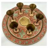 Vintage Brass Middle Eastern Style Ewer Set with Tray and Goblets