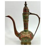 Vintage Brass Middle Eastern Style Ewer Set with Tray and Goblets