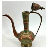 Vintage Brass Middle Eastern Style Ewer Set with Tray and Goblets