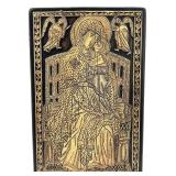 Vintage Carved Wooden Icon Plaque and USSR Marquetry Box Set