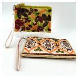 Set of 2 Beaded Indeed Wristlet Clutch Bags with Floral and Geometric Designs