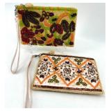 Set of 2 Beaded Indeed Wristlet Clutch Bags with Floral and Geometric Designs