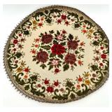 Vintage Floral Tapestry Doily and Fringed Table Runner