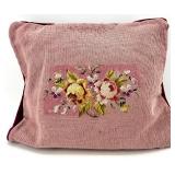 Pair of Vintage Floral Needlepoint and Velvet Throw Pillows