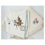 Set of Hand-Made Embroidered Linen Table Runner, place mats and napkins with Floral Design