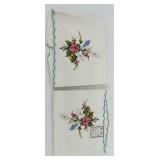Set of Hand-Made Embroidered Linen Table Runner, place mats and napkins with Floral Design