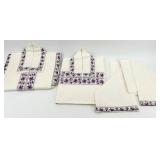 Set of Vintage Ukrainian Embroidered Table Linens with Purple and Black Pattern