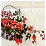 Set of Vintage Strawberry Print Linen Napkins and Embroidered Table Linens