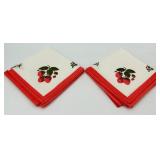 Set of Vintage Strawberry Print Linen Napkins and Embroidered Table Linens
