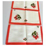 Set of Vintage Strawberry Print Linen Napkins and Embroidered Table Linens