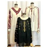 Set of 3 Traditional Eastern European Ukrainian Embroidered Blouses and Dress