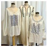 Set of 3 Vintage Embroidered Ukrainian Peasant Blouses and Tunic Dress