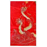2 Piece - Red Silk fabric with Dragon and Floral Embroidery - SEE ALL PHOTOS