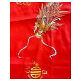 2 Piece - Red Silk fabric with Dragon and Floral Embroidery - SEE ALL PHOTOS