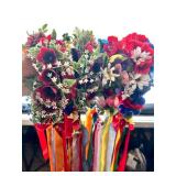 6 Floral Head Dresses with Colorful Ribbons