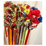 6 Floral Head Dresses with Colorful Ribbons