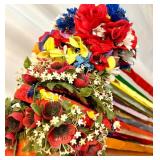 6 Floral Head Dresses with Colorful Ribbons