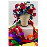 6 Floral Head Dresses with Colorful Ribbons