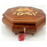 Pair of Vintage Ukrainian Inlaid Wooden Music and Jewelry Boxes with Floral Designs