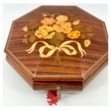 Pair of Vintage Ukrainian Inlaid Wooden Music and Jewelry Boxes with Floral Designs