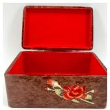 Pair of Vintage Ukrainian Inlaid Wooden Music and Jewelry Boxes with Floral Designs