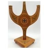 Ukrainian Folk Art Wooden Candle Holder and Trinket Box Set