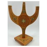 Ukrainian Folk Art Wooden Candle Holder and Trinket Box Set
