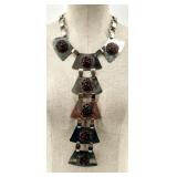 Statement Silver Necklace with Floral Dark Resin Accents