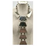 Statement Silver Necklace with Floral Dark Resin Accents
